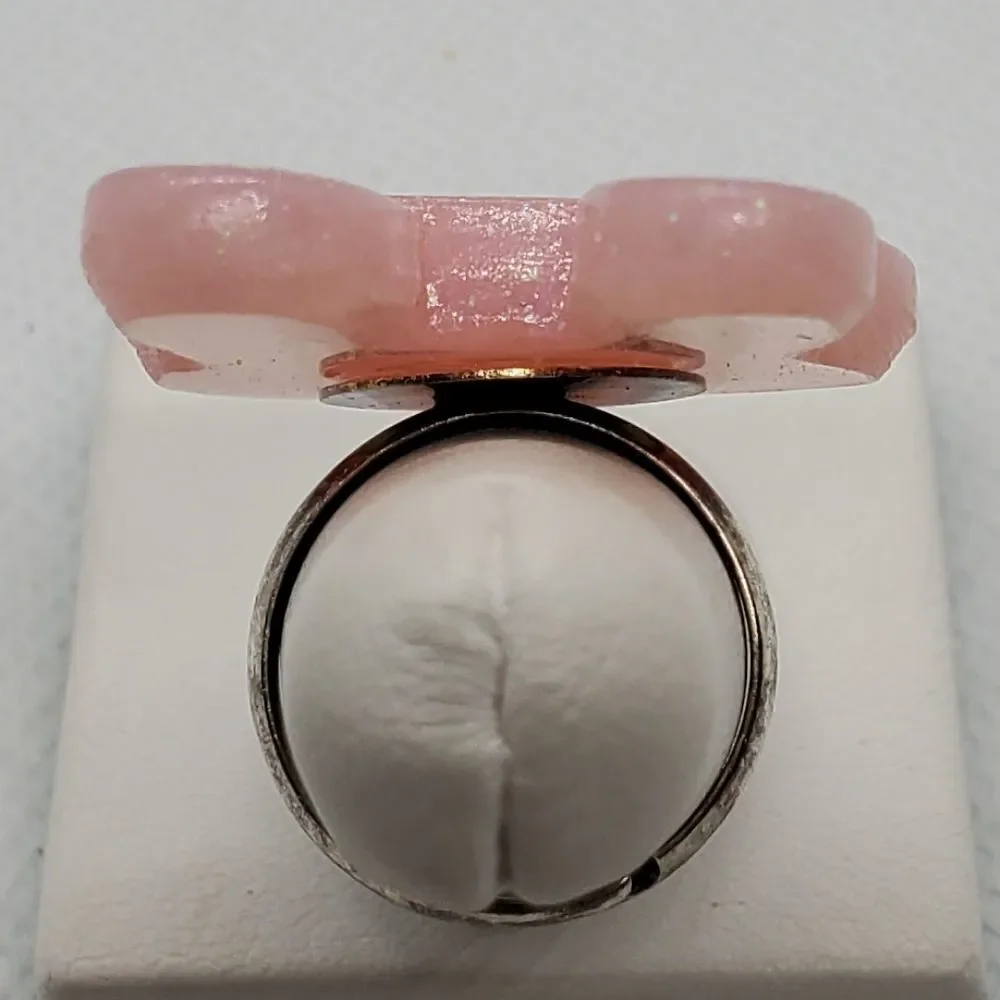 Pink & Blue Sparkly Bunny Head Adjustable Ring